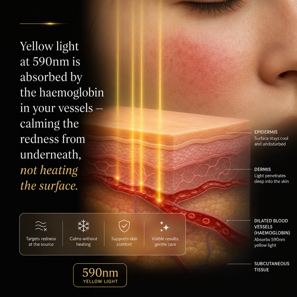 A cross-section diagram of blood vessels with soft yellow light calming them from beneath
